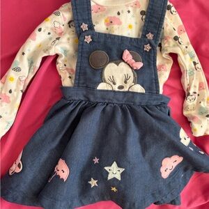 Disney Denim Minnie Denim jeans jumper dress and bodysuit set size 12-18 months